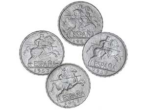 Lote 4 monedas 5 Céntimos. 1953. A ... 