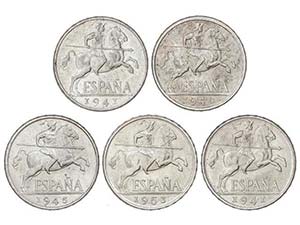 Serie 5 monedas 10 Céntimos. 1940, 1941 ... 