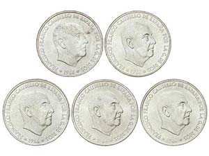 Serie 5 monedas 100 Pesetas. 1966 (*19-66 a ... 