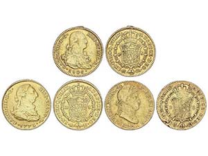 Lote 3 monedas 2 Escudos. 1775, 1806 y 1813. ... 