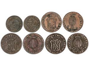 Lote 4 monedas 1 y 3 Quartos (3). 1809, ... 