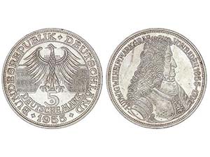 WORLD COINS: GERMANY - 5 Marcos. 1955-G. ... 