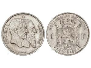 WORLD COINS: BELGIUM - 1 Franco. 1880. ... 