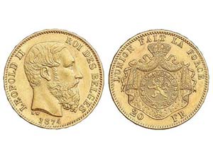 WORLD COINS: BELGIUM - 20 Francos. 1874. ... 