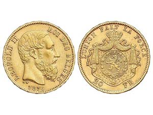 WORLD COINS: BELGIUM - 20 Francos. 1876. ... 