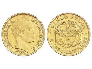 WORLD COINS: COLOMBIA - 5 Pesos. 1923-B. ... 