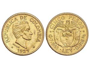 WORLD COINS: COLOMBIA - 5 Pesos. 1927. ... 
