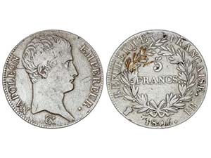 WORLD COINS: FRANCE - 5 Francos. 1806 BB. ... 