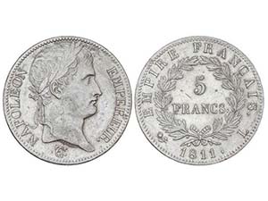 WORLD COINS: FRANCE - 5 Francos. 1811-L. ... 