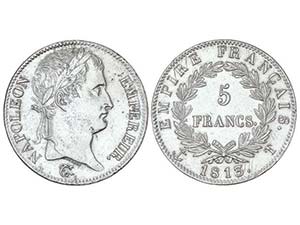 WORLD COINS: FRANCE - 5 Francos. 1813-T. ... 
