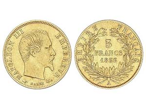 WORLD COINS: FRANCE - 5 Francos. 1856-A. ... 