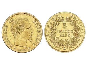 WORLD COINS: FRANCE - 5 Francos. 1859-A. ... 