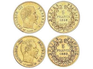 WORLD COINS: FRANCE - Lote 2 monedas 5 ... 
