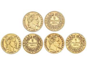 WORLD COINS: FRANCE - Lote 3 monedas 5 ... 