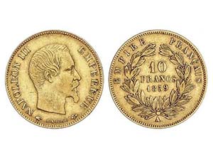WORLD COINS: FRANCE - 10 Francos. 1859-A. ... 