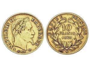 WORLD COINS: FRANCE - 10 Francos. 1863-BB. ... 