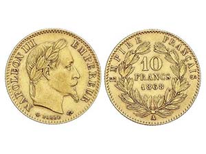 WORLD COINS: FRANCE - 10 Francos. 1868-A. ... 
