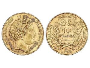 WORLD COINS: FRANCE - 10 Francos. 1899-A. ... 