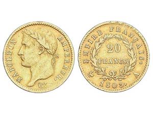 WORLD COINS: FRANCE - 20 Francos. 1809-A. ... 