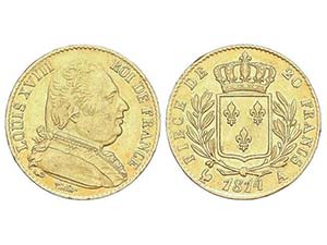 WORLD COINS: FRANCE - 20 Francos. 1814-A. ... 