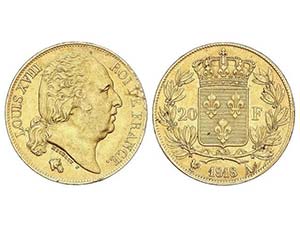 WORLD COINS: FRANCE - 20 Francos. 1818-A. ... 