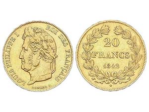 WORLD COINS: FRANCE - 20 Francos. 1842-W. ... 