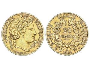 WORLD COINS: FRANCE - 20 Francos. 1849-A. II ... 