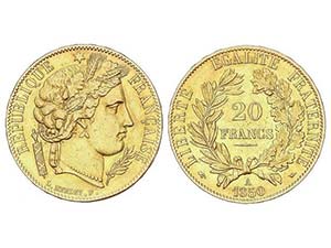 WORLD COINS: FRANCE - 20 Francos. 1850-A. II ... 