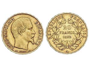 WORLD COINS: FRANCE - 20 Francos. 1852-A. ... 
