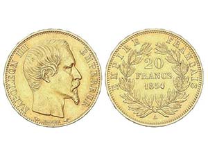 WORLD COINS: FRANCE - 20 Francos. 1854-A. ... 