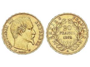 WORLD COINS: FRANCE - 20 Francos. 1856-A. ... 