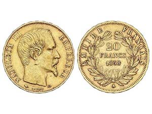 WORLD COINS: FRANCE - 20 Francos. 1858-A. ... 