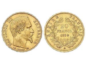 WORLD COINS: FRANCE - 20 Francos. 1859-A. ... 