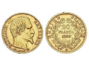 WORLD COINS: FRANCE - 20 Francos. 1860-A. ... 