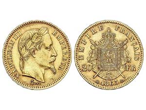WORLD COINS: FRANCE - 20 Francos. 1863-BB. ... 