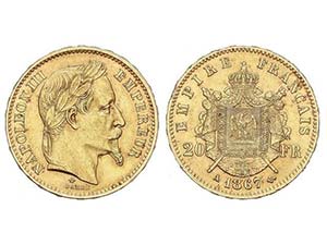WORLD COINS: FRANCE - 20 Francos. 1867-A. ... 