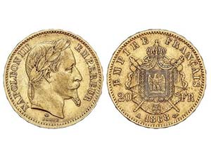 WORLD COINS: FRANCE - 20 Francos. 1868-A. ... 