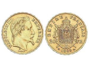 WORLD COINS: FRANCE - 20 Francos. 1869-BB. ... 