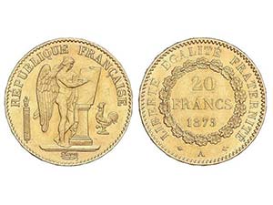 WORLD COINS: FRANCE - 20 Francos. 1875-A. ... 