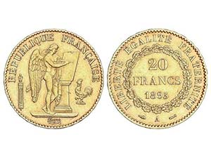 WORLD COINS: FRANCE - 20 Francos. 1895-A. ... 
