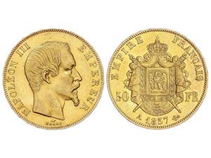 WORLD COINS: FRANCE - 50 Francos. 1857-A. ... 