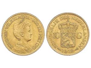 WORLD COINS: NETHERLANDS - 10 Gulden. 1912. ... 