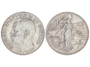WORLD COINS: ITALY - 5 Liras. 1911-R. ... 