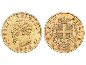 WORLD COINS: ITALY - 20 Liras. 1868-T. ... 