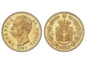 WORLD COINS: ITALY - 20 Liras. 1890-R. ... 