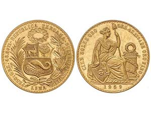 WORLD COINS: PERU - 100 Soles. 1959. LIMA. ... 