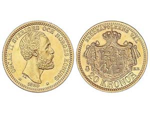 WORLD COINS: SWEDEN - 20 Coronas. 1889-Eb. ... 