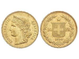 WORLD COINS: SWITZERLAND - 20 Francos. ... 
