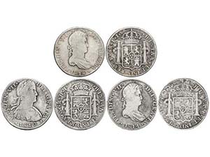 Ferdinand VII - Lote 3 monedas 8 Reales. ... 