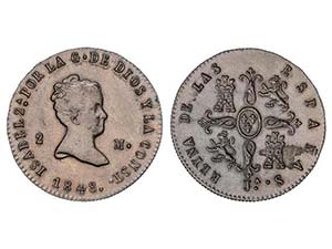 Elisabeth II - 2 Maravedís. 1848. JUBIA. ... 